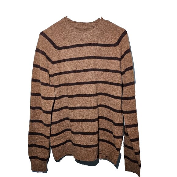 Express Men's Large 100% Lambs Wool Brown Striped Sweater Preppy - Picture 1 of 4